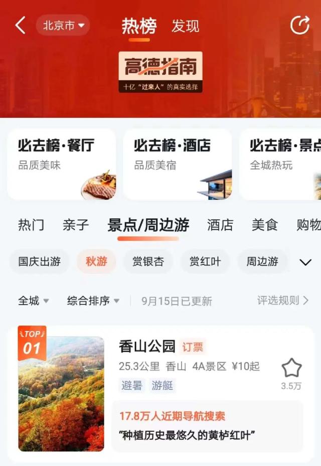 “北京秋游人气榜”来了（北京秋游郊区景点推荐）
