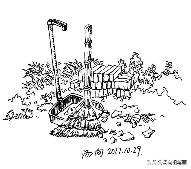 5分钟画一幅钢笔画小品一个扫把一个簸箕，钢笔描绘生活简单一撇（扫把和簸箕画画）