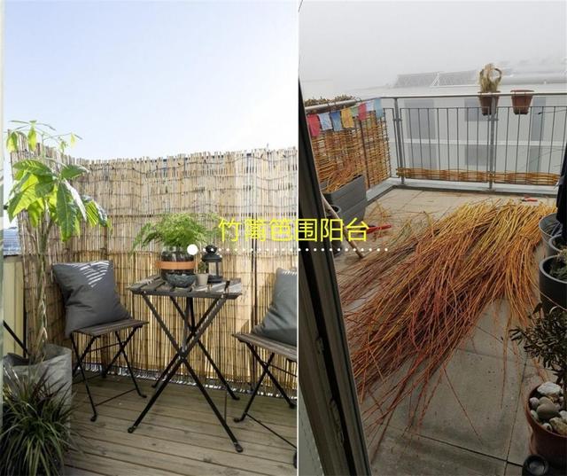 真新鲜，阳台不用玻璃封起来，贴着护栏围一圈竹篱笆，清新凉爽（阳台 篱笆）