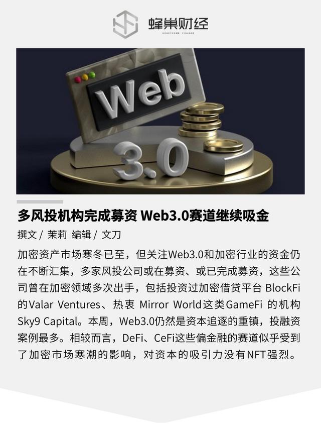 本周投融报：多风投机构完成募资 Web3.0赛道继续吸金（风投项目网）