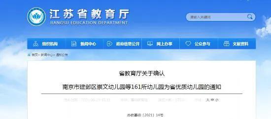 161所幼儿园为“江苏省优质幼儿园”（江苏省重点幼儿园）