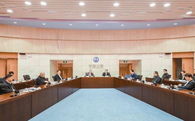 三峡集团党组书记、董事长雷鸣山与中国电建党委书记、董事长晏志勇，党委副书记、总经理丁焰章座谈