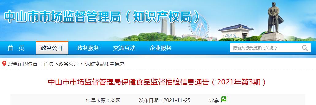 广东省中山市市场监管局抽检流通环节保健食品33批次均合格（第31号食品安全抽检通告发布 查出不合格产品26批次）