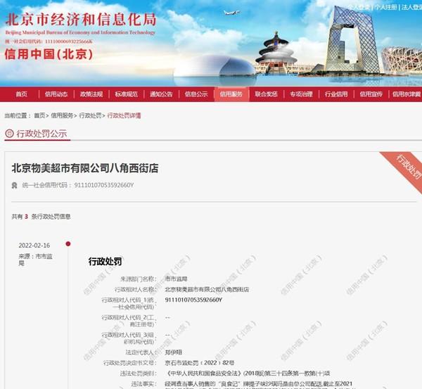 北京物美超市一门店因违反食安法被罚6.5万元 涉销售过期食品（物美超市老总高法宣判无罪）