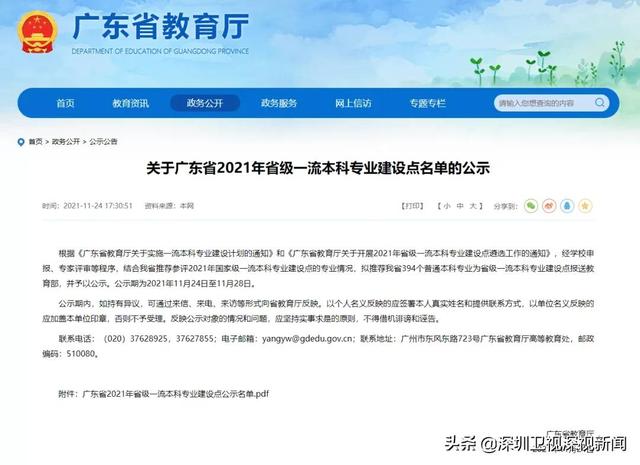 深圳这些学校和专业入选（广东省一流本科专业建设点名单）